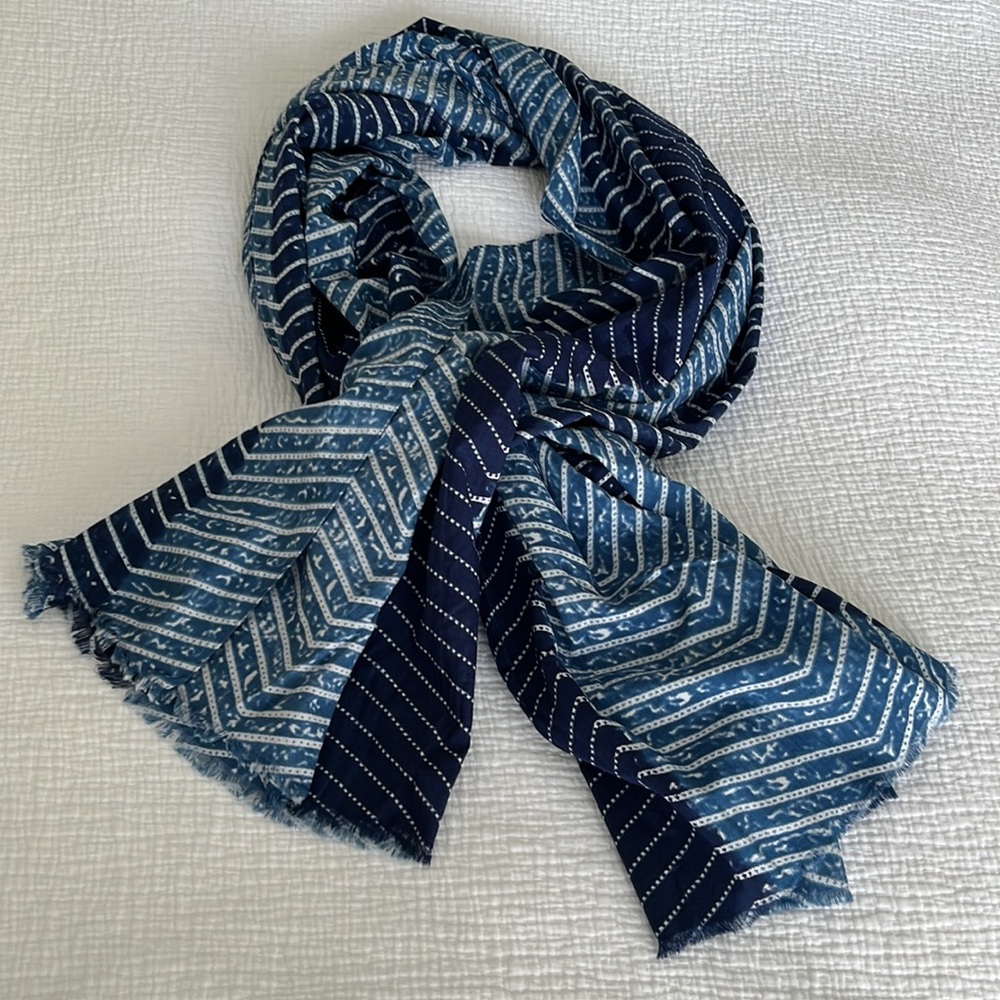 Blue and White Large Boho Scarf
